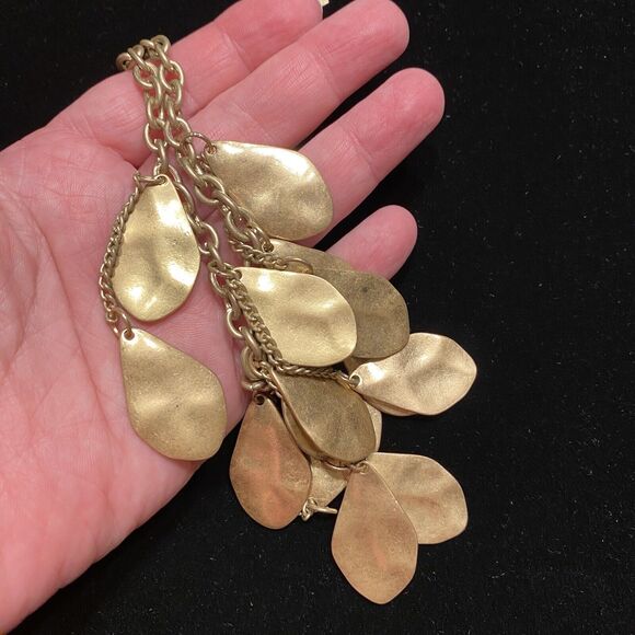 Gold Chain Necklace Hammered Finish Disks Dangles & Drops Boho Lux Style Choker - Picture 10 of 16